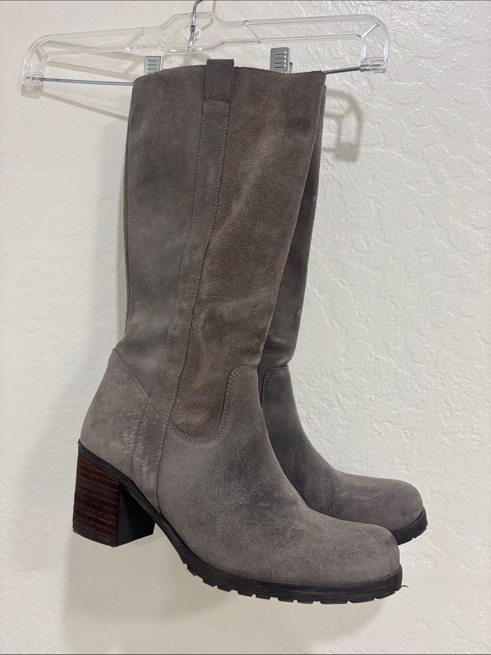 Mint Velvet Gray Suede Mid-Calf Block Heel Boots